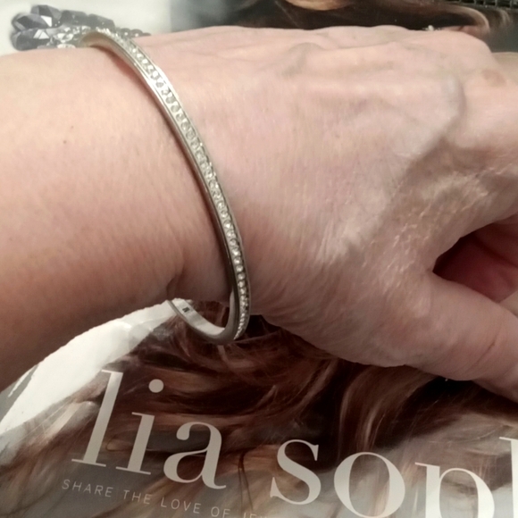 Lia Sophia Crystal Bling Silver-tone Bangle - Picture 3 of 3